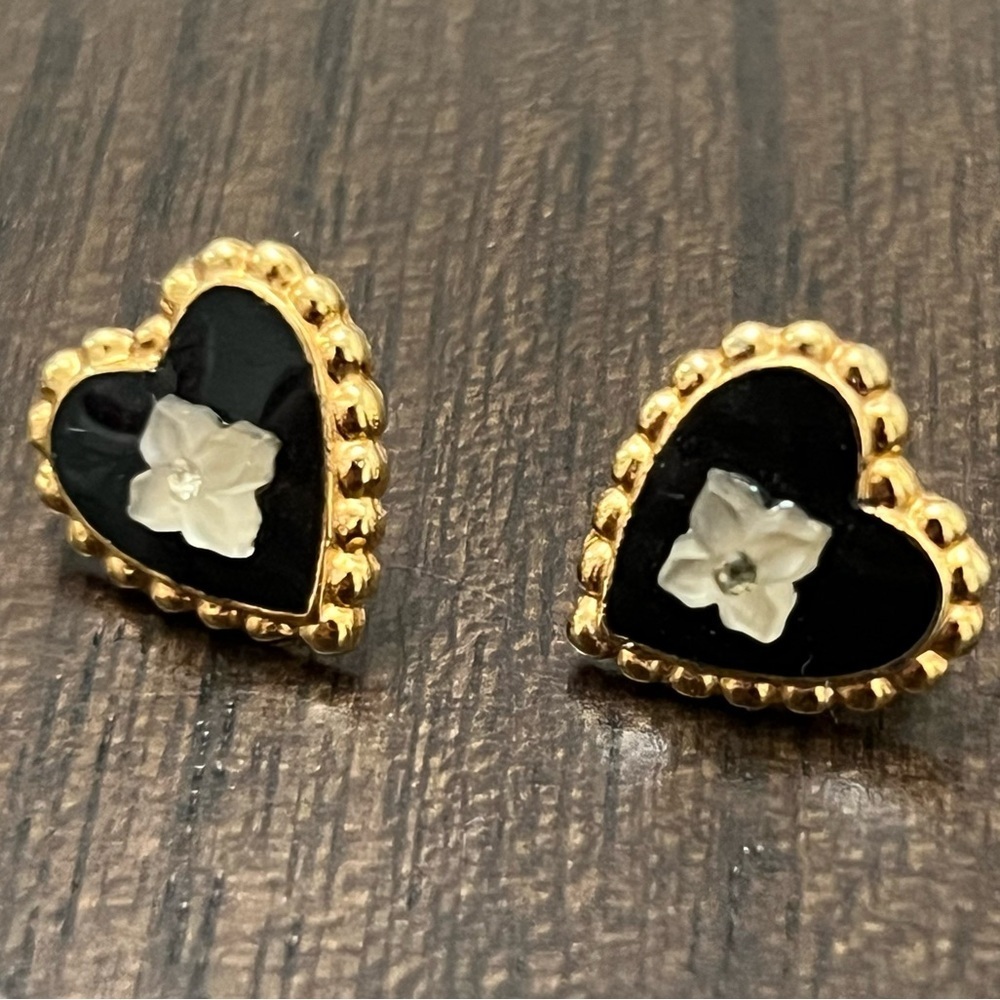 Gold and Black Heart Earrings